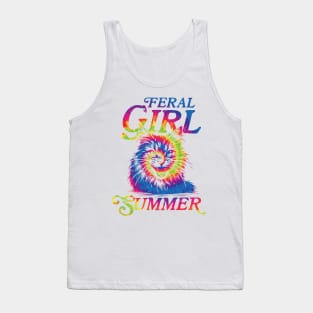 feral girl summer funny Cat tie dye Tank Top